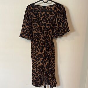 SHEIN Brown Black Ruffled Wrap Midi Dress